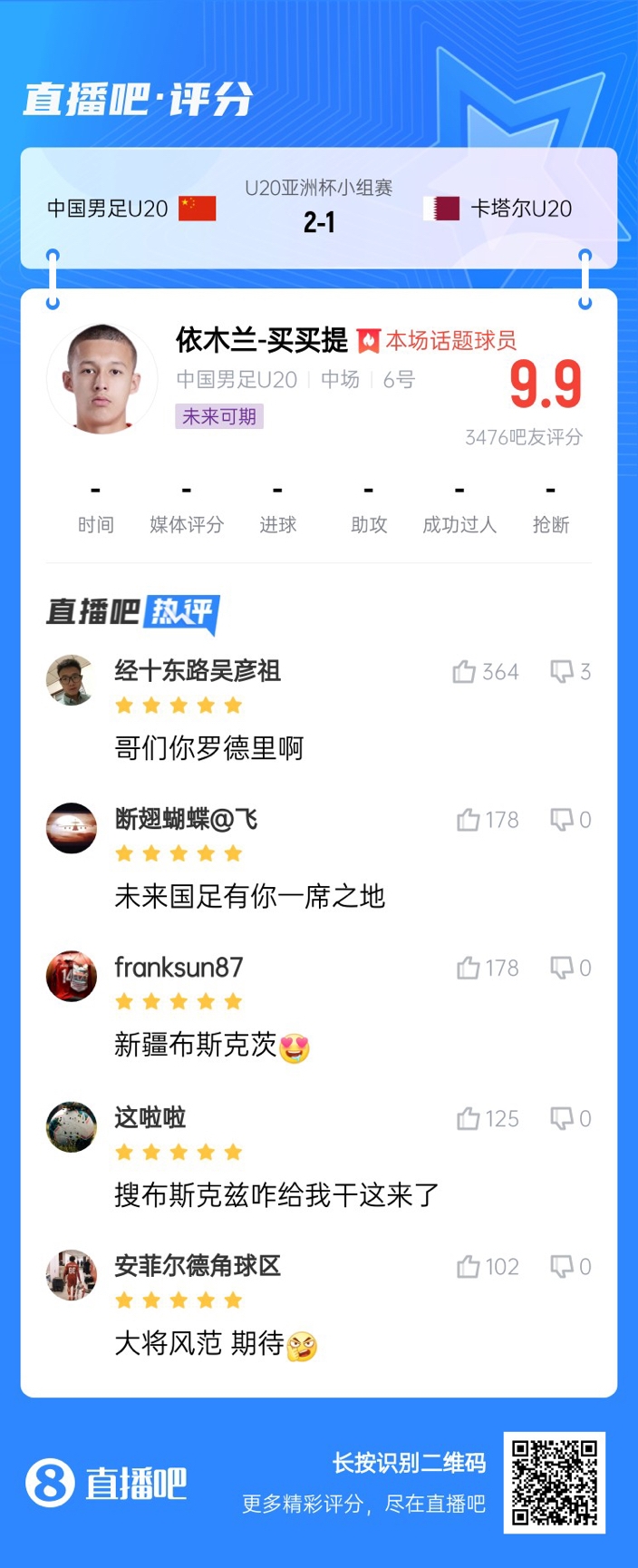  依木蘭+陳澤仕泰山中場(chǎng)連線(xiàn)！19歲依木蘭獲封：新疆布斯克茨！