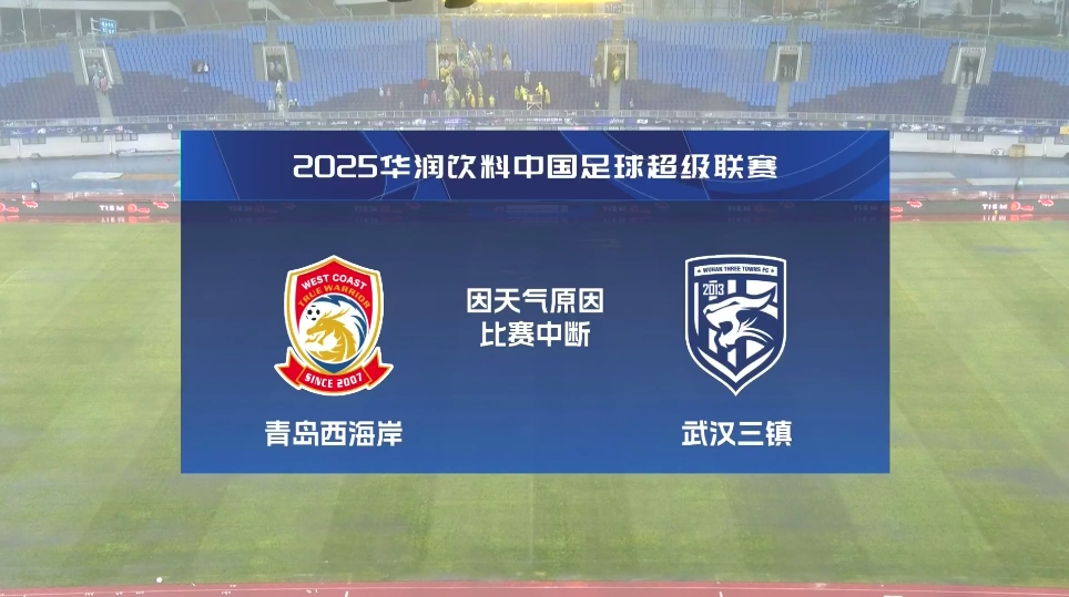  比賽延期！青島西海岸vs武漢三鎮進(jìn)行至18分鐘，因天氣中斷30分鐘
