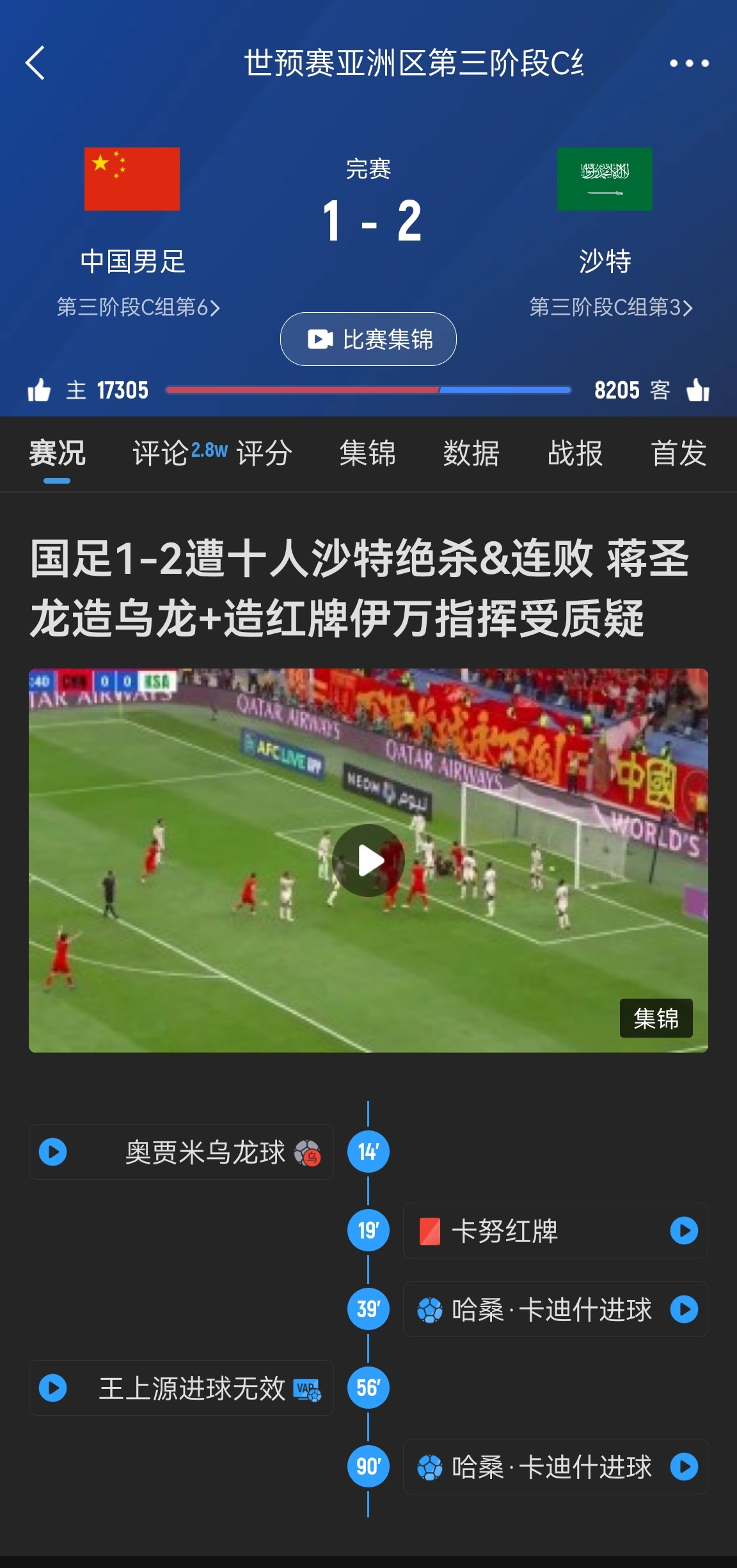  今天什么劇本？首戰沙特也是半場(chǎng)紅牌+蔣光太傷退，最后國足被翻