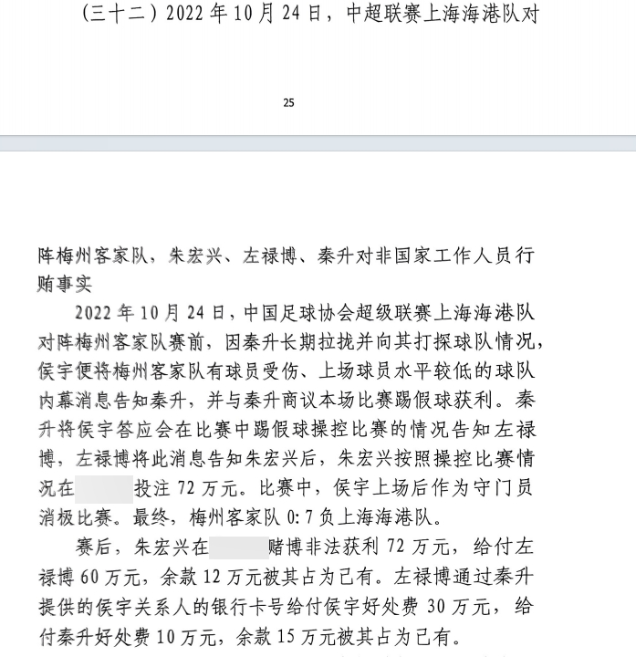  網(wǎng)傳判決書(shū)：梅州0-7海港，梅州守門(mén)員侯宇收30萬(wàn)好處費消極比賽