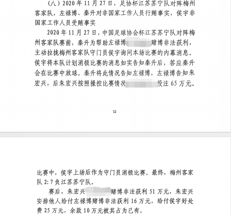  網(wǎng)傳判決書(shū)：足協(xié)杯梅州2-7江蘇，梅州門(mén)將侯宇收25萬(wàn)消極比賽