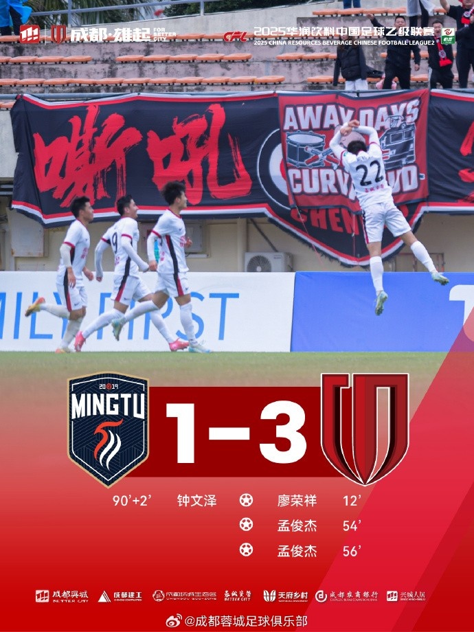  孟俊杰造點(diǎn)+梅開(kāi)二度，成都蓉城B隊客場(chǎng)3-1戰勝廣東銘途隊