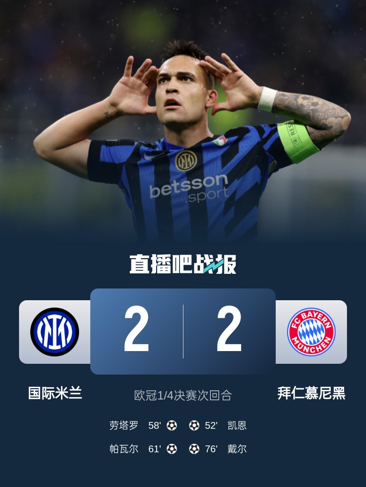  黑色3分鐘！拜仁3分鐘丟2球遭國米淘汰 去年3分鐘丟2球遭皇馬絕殺